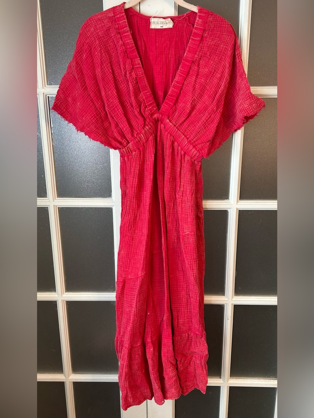 Crinkled Maxi Dress with V-Neck